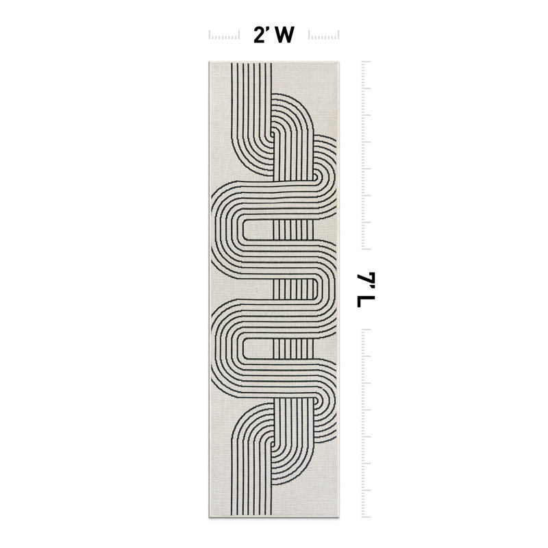 Modern Abstract Lines Weather Resistant Reversible Indoor/Outdoor Area Rug, Runner 2' x 7'