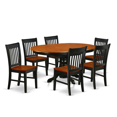  Table de salle à manger 7 pièces à plateau ovale en bois massif noir et cerisier avec 6 chaises