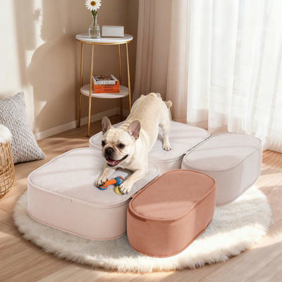 3-Step Dog Stairs for Small Dogs – 17.7" H Convertible Pet Steps for High Bed & Couch, High Density Foam Ramp with Non-Slip Bottom, Safe for Puppies, Senior Dogs & Cats