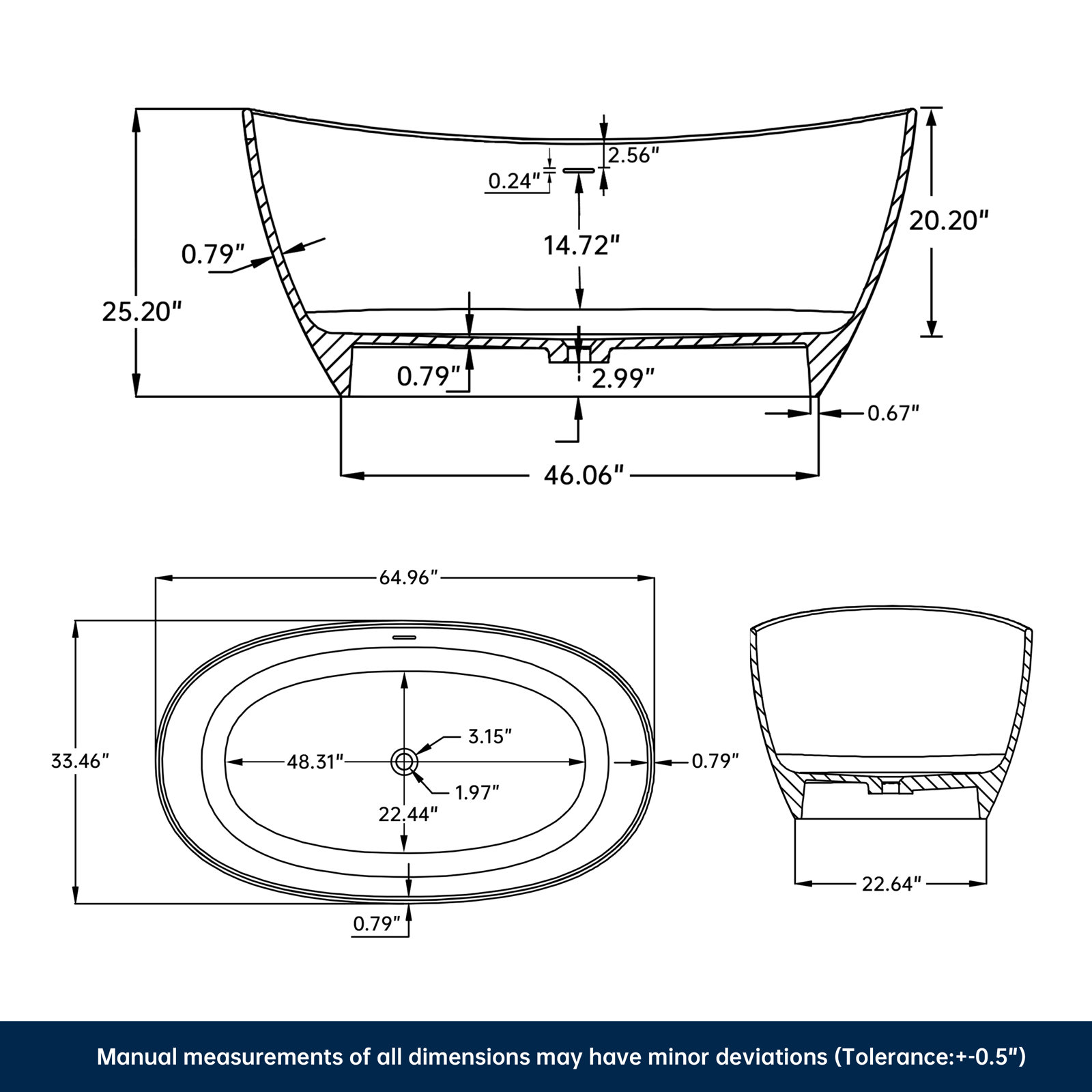 Forma 65" Double Slipper Soaking Bathtub, White