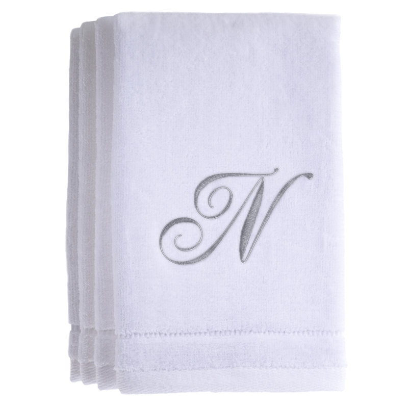 Ensemble de serviettes 4 pièces monogrammées 100% coton, N, Blanc