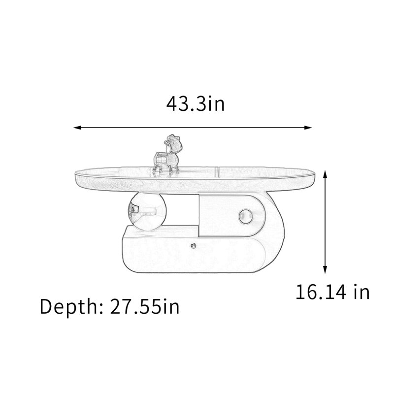 Table basse ovale avec rangement en ardoise, H 16,14 po x L 43,3 po x l 27,55 po