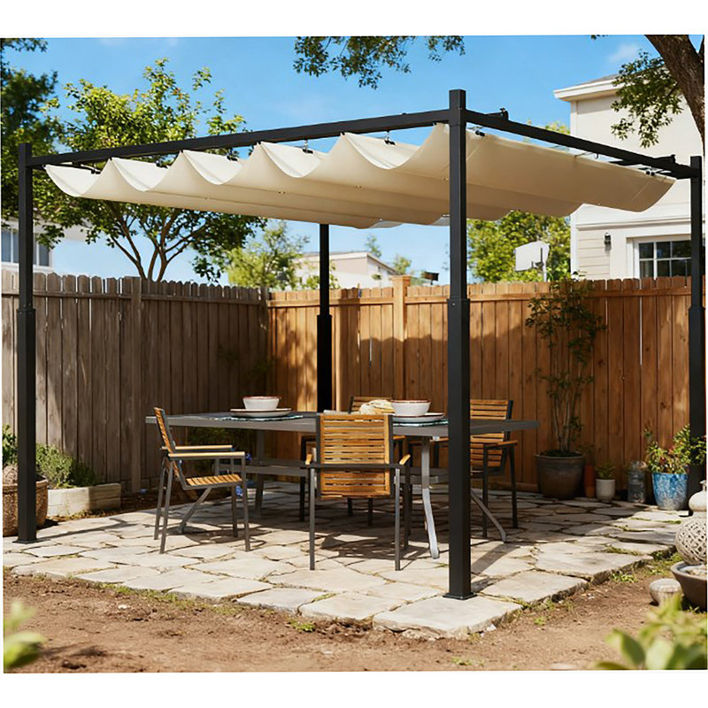 Pergola d'extérieur facile à installer, auvent rétractable avec fixation magnétique, Blanc, crème