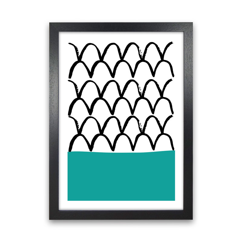 Teal Fish Scales Neon Funk by Pixy Paper - Print, 84cm H x 59.4cm W x 3cm D, Black Framed