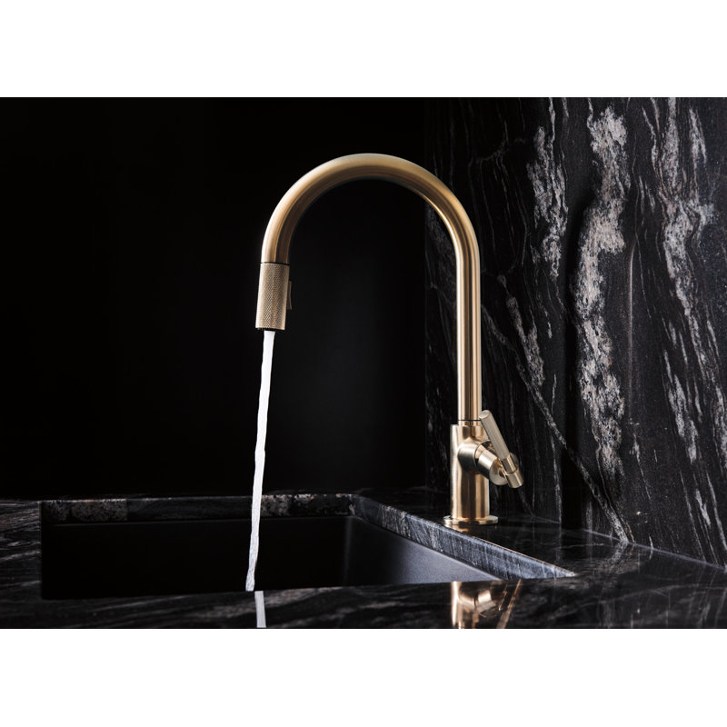 Litze® Pull-Down Faucet with Arc Spout and Knurled Handle, Luxe Gold