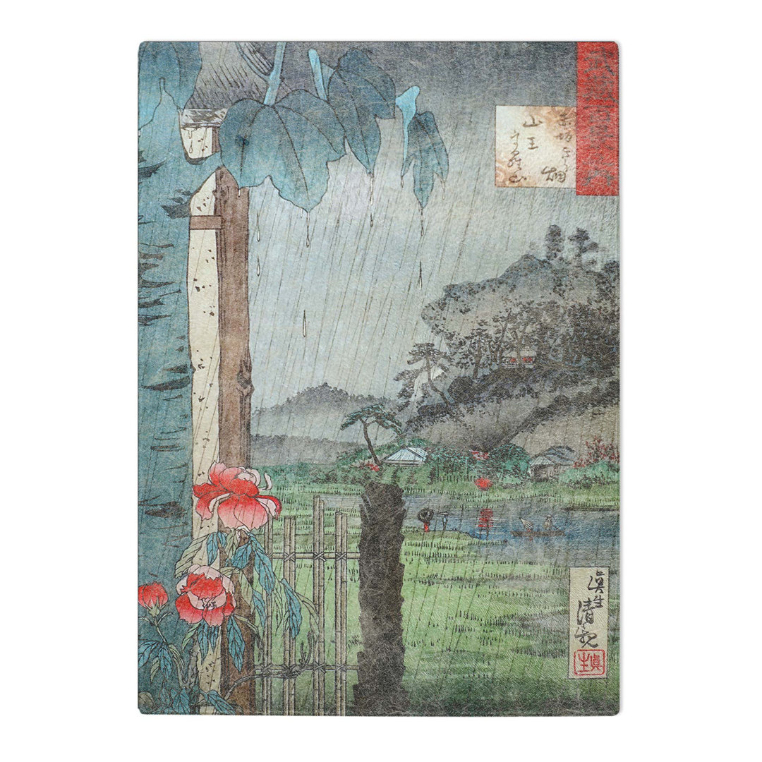 Tempered Glass Flowers in the Rain by Kobayashi Kiyochika Chopping Board