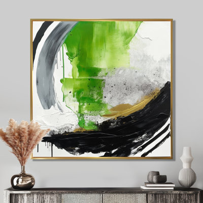 «Green and Black Geometric Enchantment I», reproductions de toiles abstraites en marbre