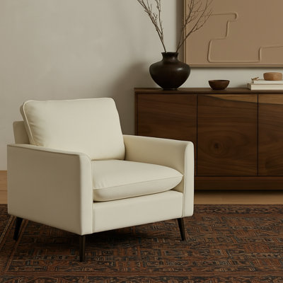Faux Leather Accent Chair, Mid-Century Modern Armchair for Living Room