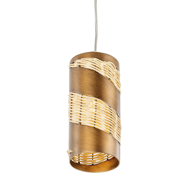 Mini-luminaire suspendu cylindrique 1 lumière Flow - Baguette / Rotin naturel