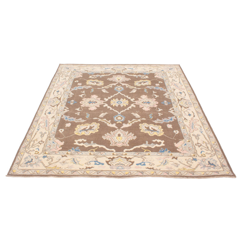 Tapis brun en laine noué à la main de conception unique 8 pi 2 po x 10 pi 0 po New Age