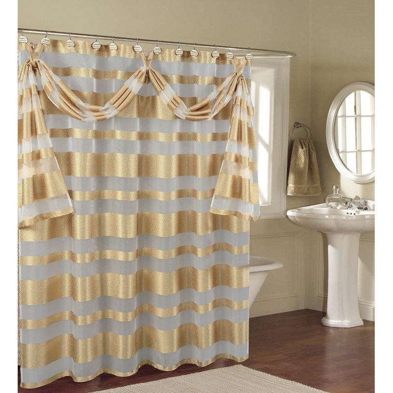 Enciso Striped Shower Curtain, Gold