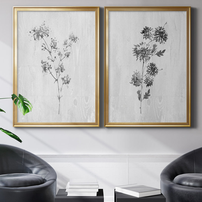 Neutral Meadow I - ensemble de 2 reproductions d'art, H 22,5 po x l 61 po x P 1,5 po, Toile encadrée dorée, Pas de tapis