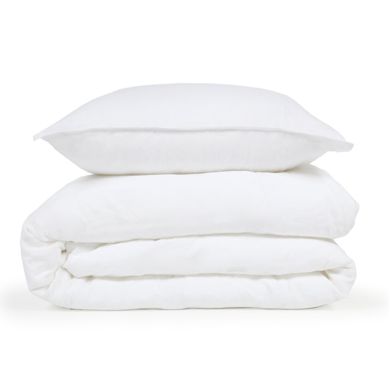 Parker White 100% Cotton 300 TC Modern & Contemporary 3 Piece Duvet Cover Set, King Duvet Cover + 2 King Shams, Linen, White