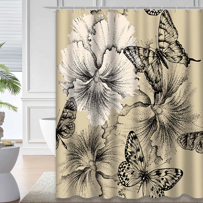 Rideau de douche à motif floral avec 12 crochets, L 72 po x l 84 po
