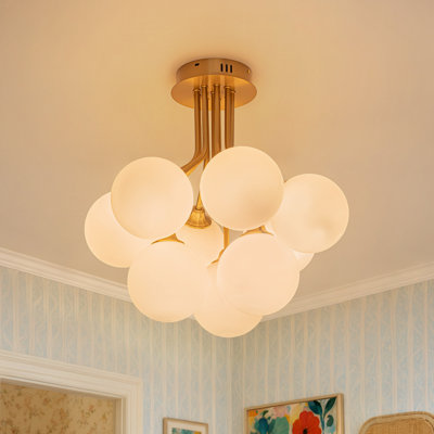 9-Light Mid-Century Modern Bubble Frosted Glass Semi-Flush Mount