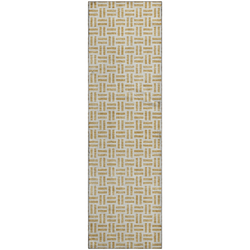 Premium Machine Washable Prisco Gold Rug, Runner 2'3" x 7'6"