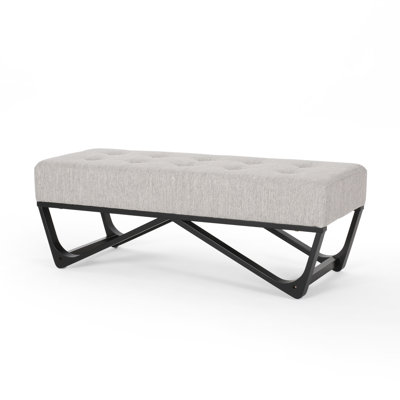 Chic Upholstered In Grey With Sophisticated Button Waffle Stitch, Frame, 46.3"W X 17.53"D 16.71"H Modern Grey, Stitch Top, 46.3" W 17.53" D 16.71" H