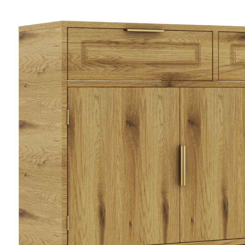 Buffet 59,1 "avec 3 tiroirs et 4 portes, armoire de rangement avec tablette réglable et compartiments ouverts, table buffet