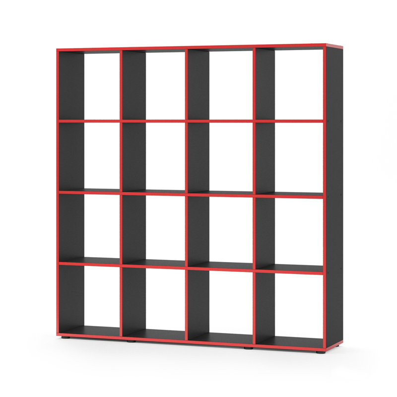 Boan 143cm H x 138cm W Cube Bookcase, Black/Red