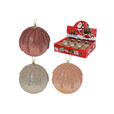 Textured Glitter Ball Ornament (Asstd) (12/Disp) - Set Of 12