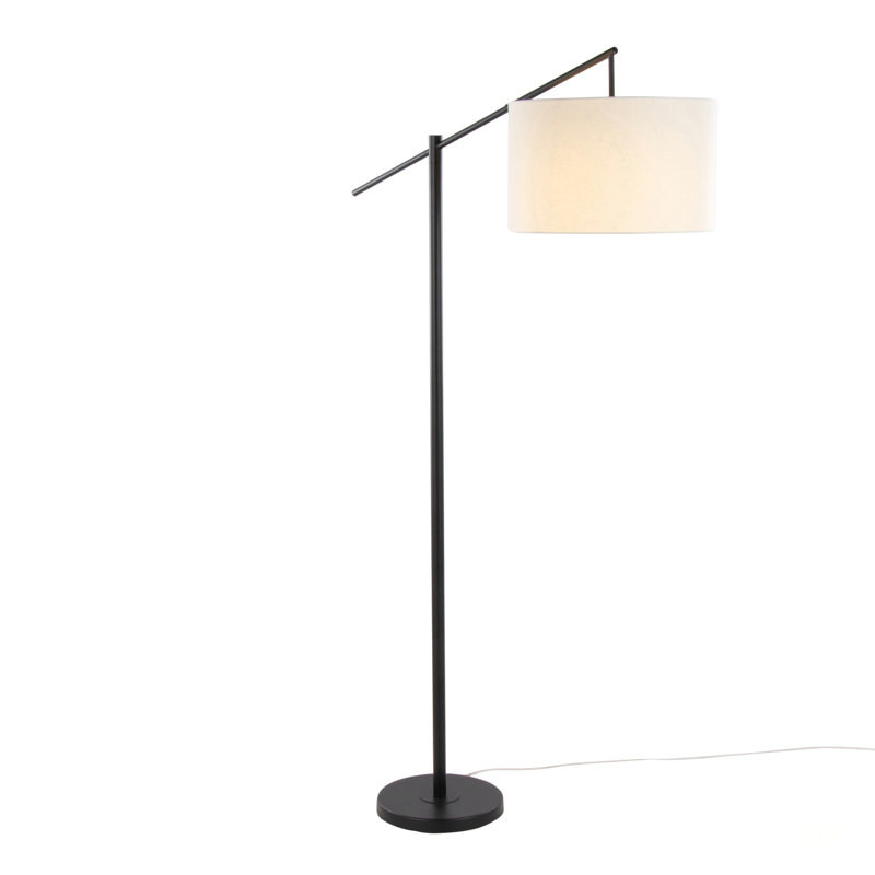 Casper Contemporary Metal Floor Lamp With Natural Linen Shade, Sleek Angular Design For Modern Interiors, Black, Natural
