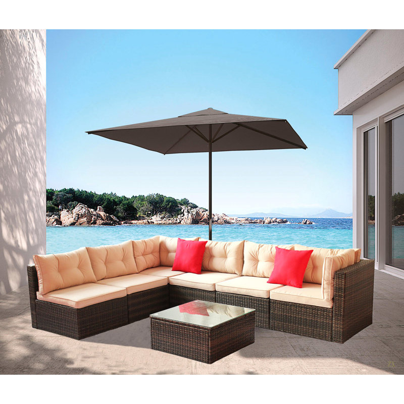 Ensemble de canapé de jardin modulaire en rotin et meubles de jardin 7 pièces