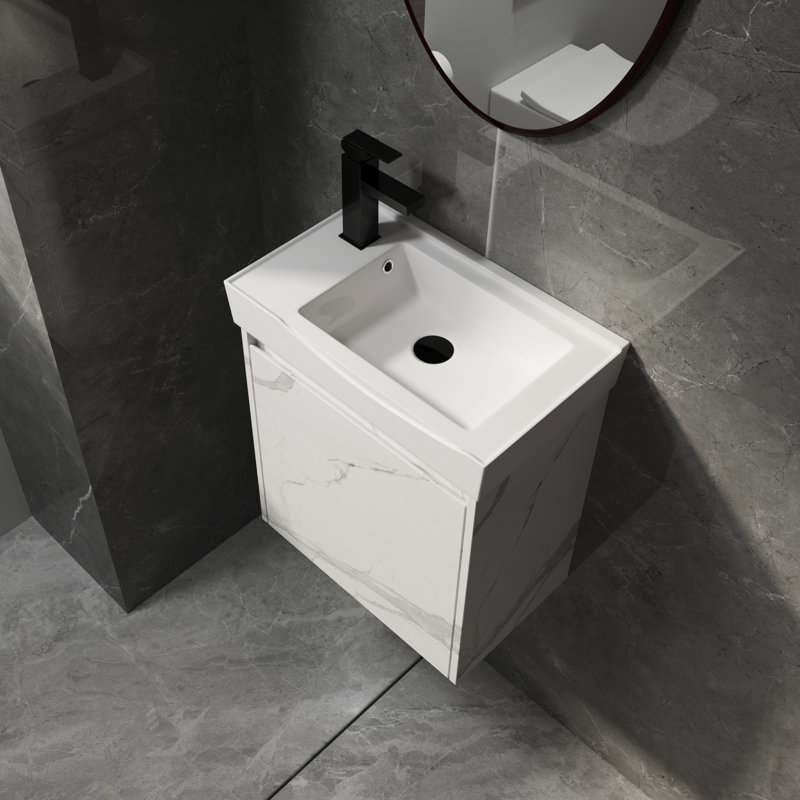 Meuble-lavabo mural de 20 pouces avec lavabo en céramique et armoire de rangement, peu encombrant et élégant pour les salles de bain modernes