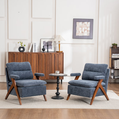 Mid Century Upholstered Arm Accent Chair with Solid Wood Legs