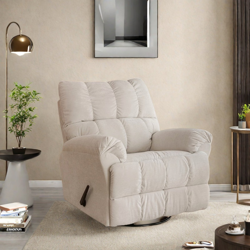 Spacious 360° swing recliner, Off White Polyester Blend