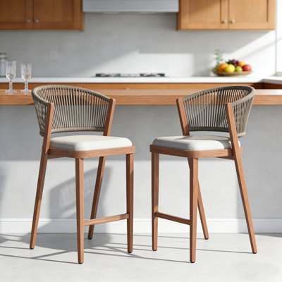 Armentha 22" Modern Aluminum Rope Bar Stools With Upholstered Comfortable Cushions, Aluminum Base And Ergonomic Curved Backrest
