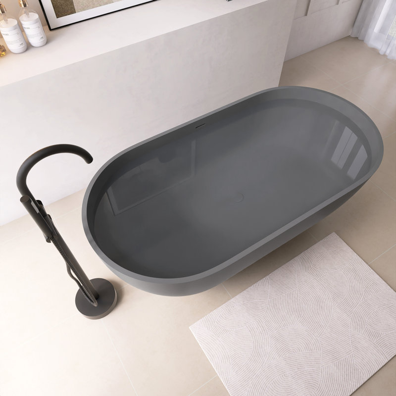 Baignoire ovale à surface solide, Baignoire de trempage autoportante, Dark Grey