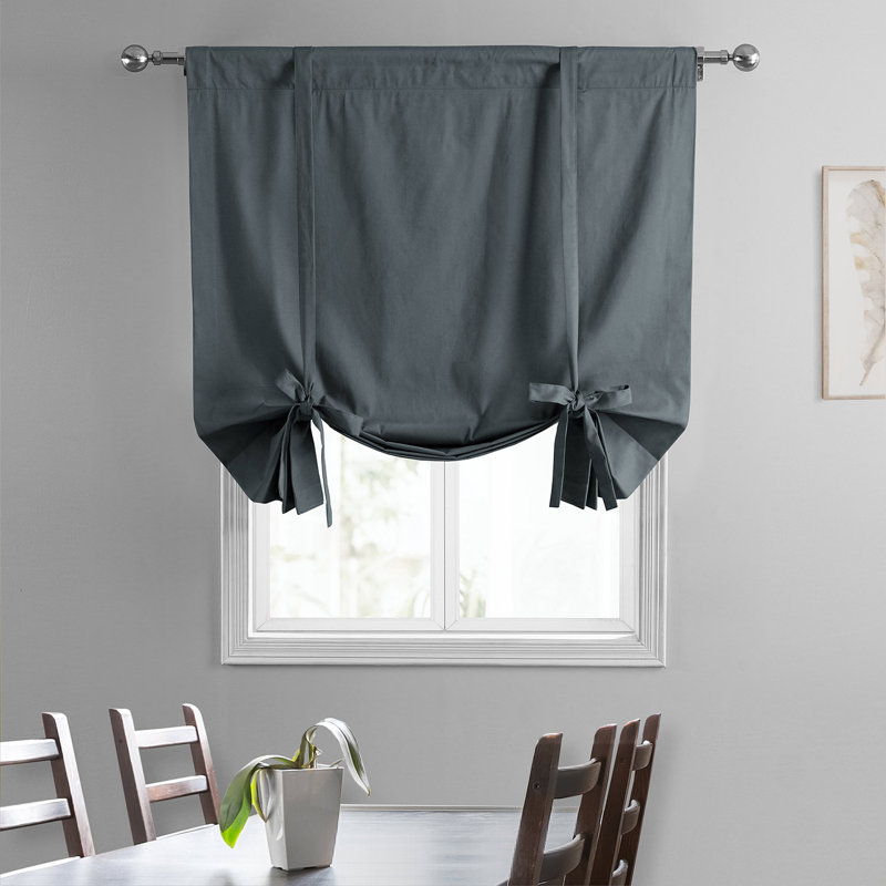 Solid Cotton Room Darkening Tie-Up Window Shade, Business Gray