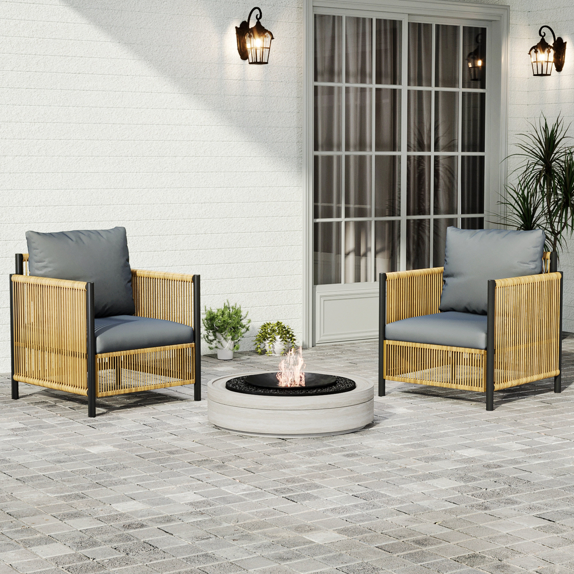 Ebern Designs Outdoor 2 Pieces PE Wicker Single Sofa Set with Cushion Durable & Sturdy Wayfair