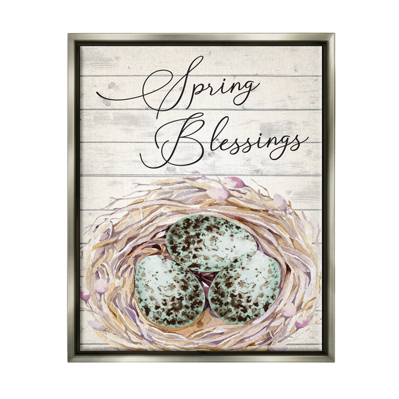 «Spring Blessings Bird Nest Nature Floater», art mural par ND Art, H 21 po x l 17 po x P 1,7 po, Cadre flottant gris lustré