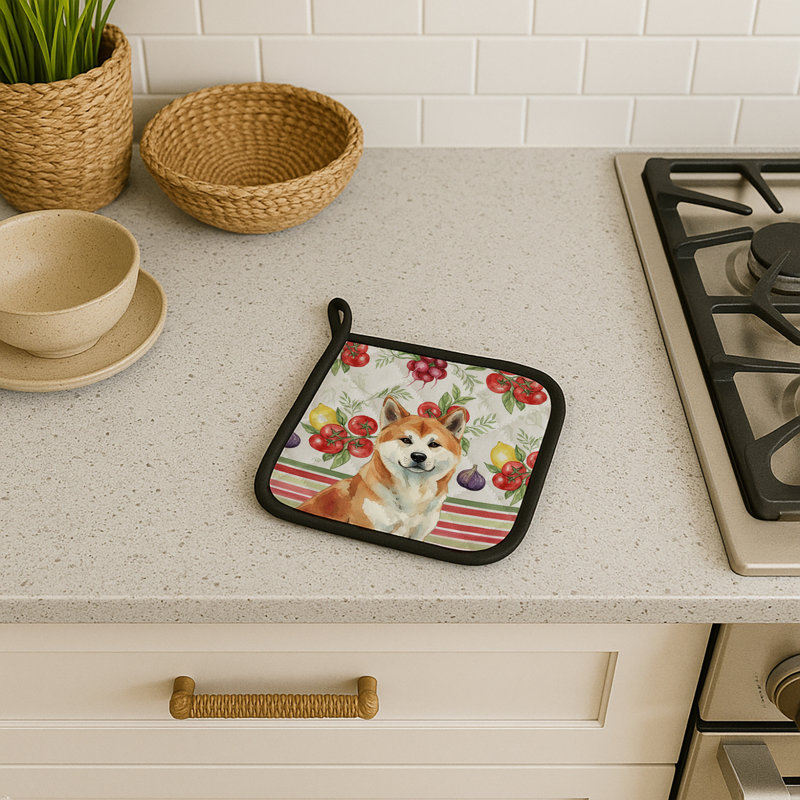 Red Akita Vegetables Pair of Pot Holders, Red
