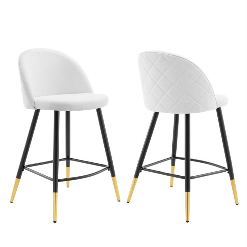 Cordial Bar Stools - Set of 2, White Fabric, Counter Stool (25" Seat Height)