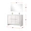 Meuble-lavabo double 48 po L, blanc avec plateau en marbre, robinet en nickel brossé et miroir 43 po
