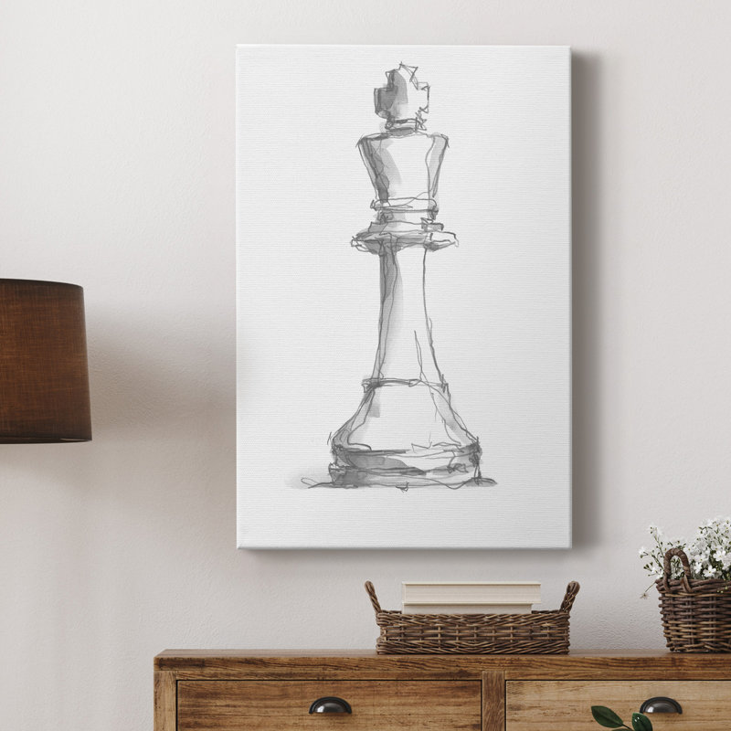 Chess Room Study II - Toile tendue avec châssis de qualité supérieure - prête à être accrochée, H 60 po x l 40 po x P 1 po