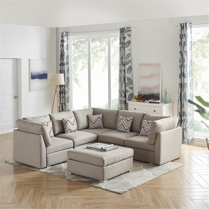 Canapé modulaire réversible en tissu beige avec repose-pieds et coussins Latitude Run® Zen Zone