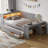 Full Size Daybed With Storage Shelves,Drawers,Trundle,Charging Station,LED Light,Desk And Cabinet,Gray-1739623067