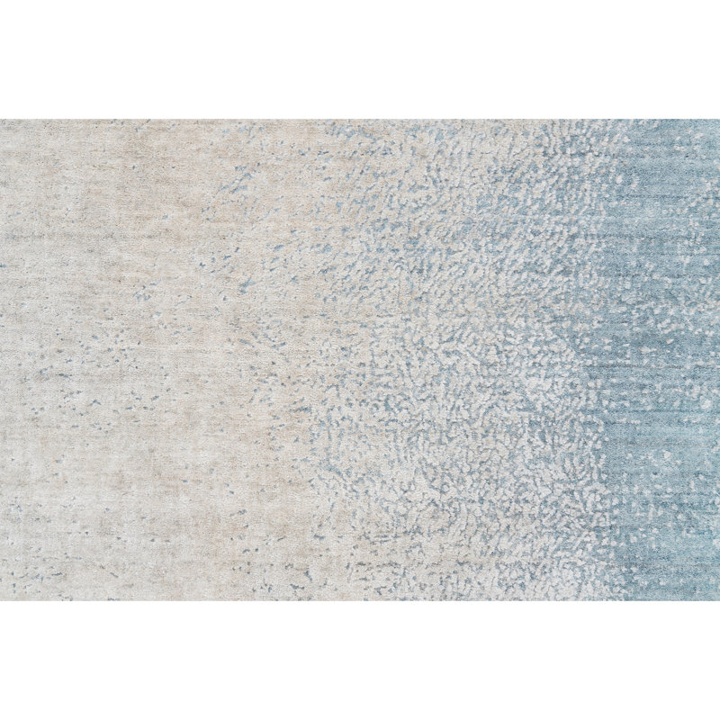 Tapis bleu clair et beige noué à la main de haute qualité, Rectangle 6 pi x 9 pi