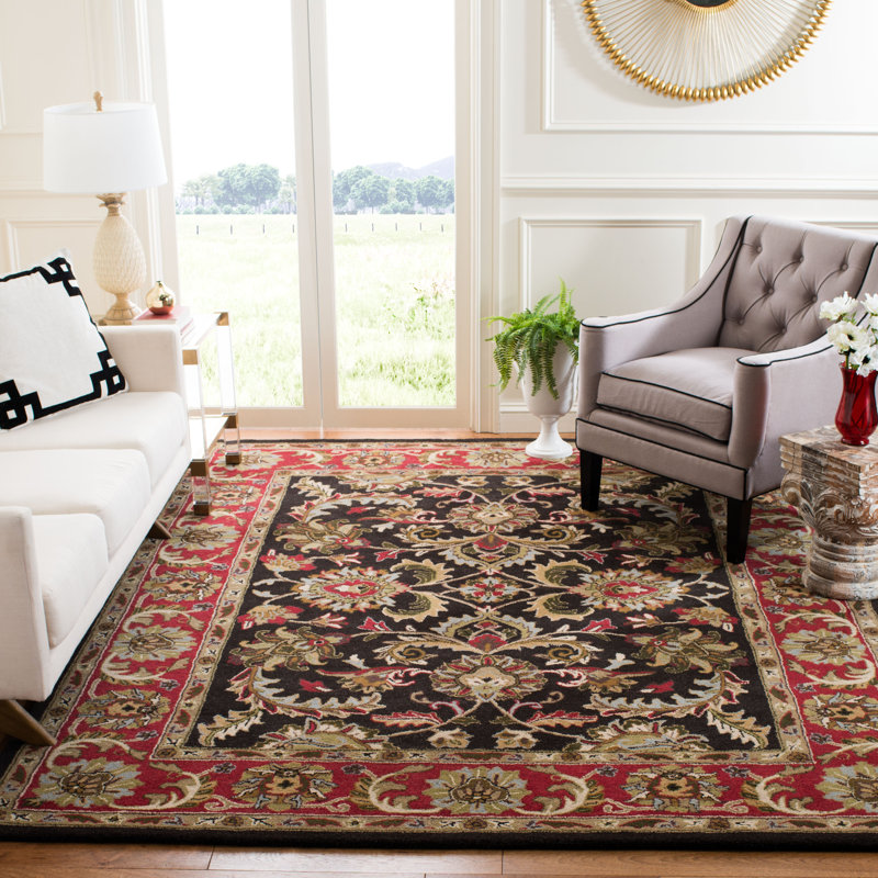 Tapis vert / rouge en laine touffeté à la main Cranmore, Rectangle 8 pi 3 po x 11 pi