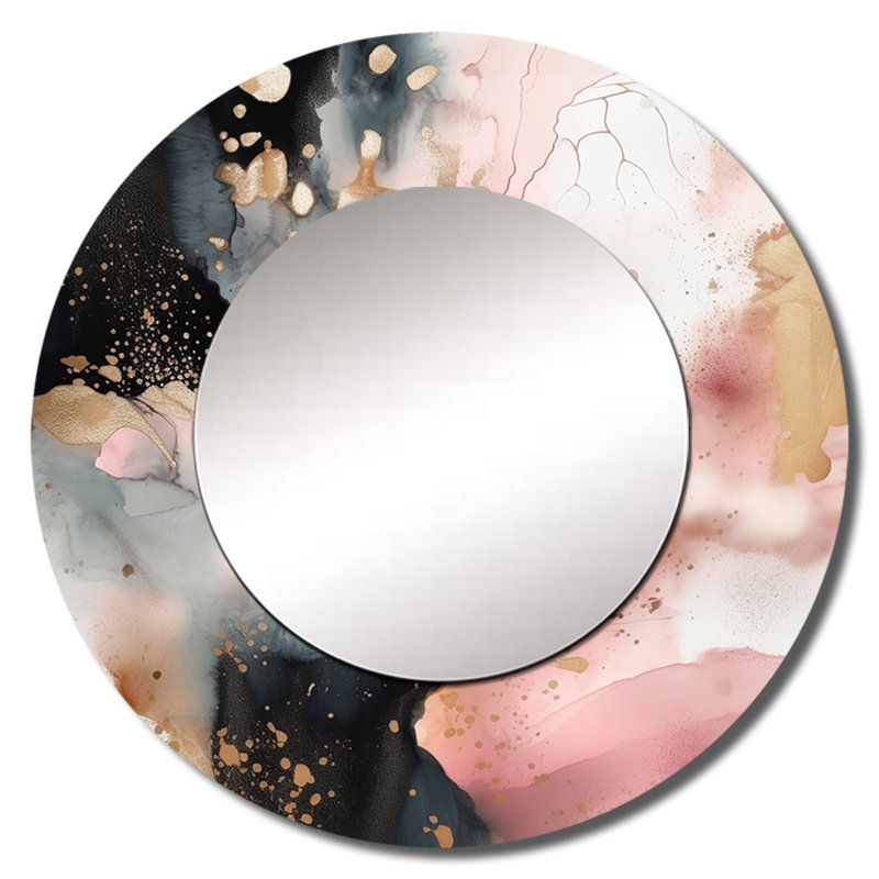 Quintay Pink Gold Marble Texture II - Marble Large Wall Mirror, Pink Round Unique Mirror, Printed Metal Art, 23" x 23"