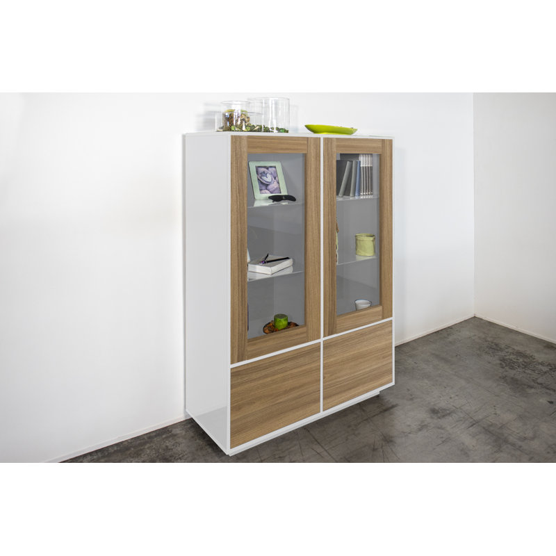 Jahzari 100cm Sideboard, White Glossy/Walnut