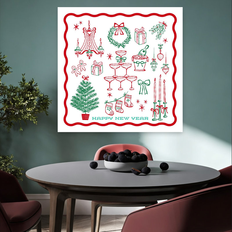 Affiche murale festive pour le Nouvel An : sapin de Noël classique rétro traditionnel, paysage d'hiver, H 36 po x l 36 po