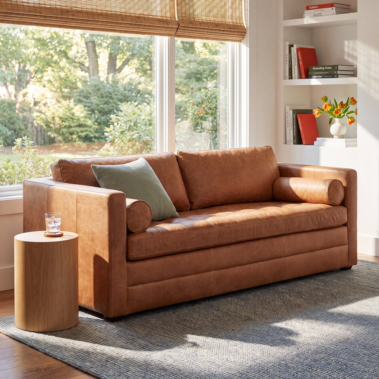 Bismarck 82" Genuine Leather Sofa Bed, Cognac Tan