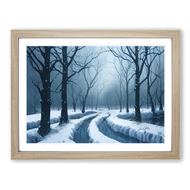 Awesome Winter Forest - Single Picture Frame Print, Oak, 46cm H x 64cm W x 2cm D
