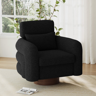 360 Degree Swivel Accent Chair with Four Level Adjustable Headrest and Wood Grain Base