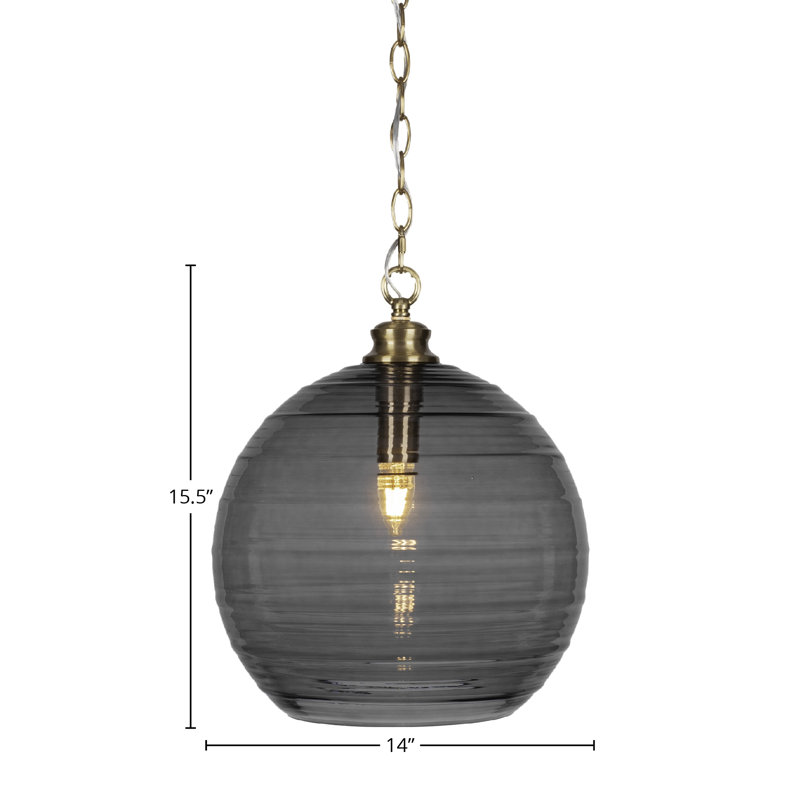 Malena 1-Light Chain Hung Pendant, Brass, Gray, 91" H x 14" W  14" D