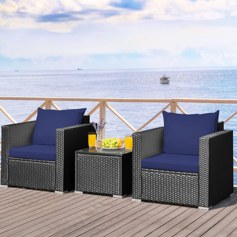 Alycen 2 - Person Patio Conversation Set with Cushions, Black, Navy